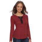 Juniors' Pink Republic Lace-up Long Sleeve Top, Teens, Size: Large, Dark Brown