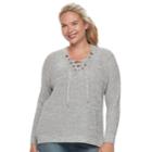 Juniors' Plus Size It's Our Time Lace-up Sweater, Teens, Size: 2xl, Grey Other