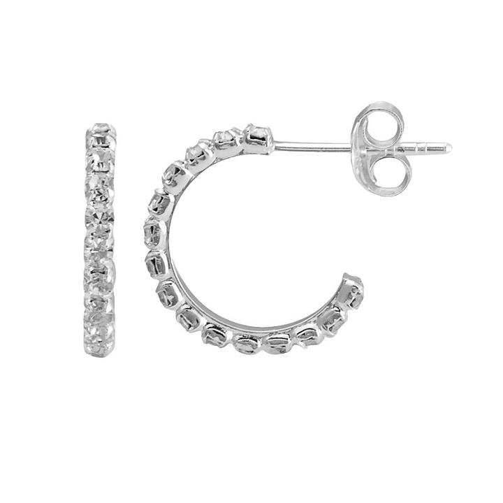 Sterling Silver Crystal Hoop Earrings, Women's, White