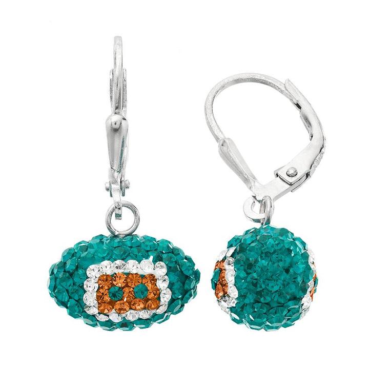 Miami Dolphins Crystal Sterling Silver Football Drop Earrings, Women's, Multicolor