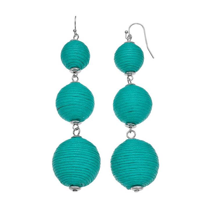 Thread Wrapped Graduated Ball Nickel Free Drop Earrings, Women's, Turq/aqua