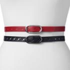 Women's Apt. 9&reg; Pebbled & Perforated 2-for-1 Belt Set, Size: Medium, Grey (charcoal)
