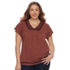 Plus Size Sonoma Goods For Life&trade; Embroidered V-neck Top, Women's, Size: 1xl, Dark Brown