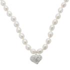 Sterling Silver Freshwater Cultured Pearl And Crystal Heart Pendant, Women's, Size: 18, White