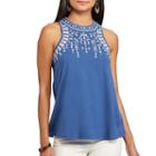Petite Chaps Embroidered Tank, Women's, Size: S Petite, Blue
