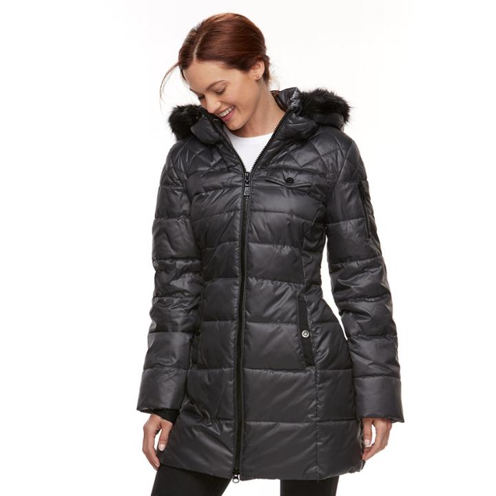 Women's Halitech Faux-fur Trim Puffer Jacket, Size: Small, Grey