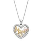 Hallmark Tri-tone Sterling Silver Cubic Zirconia Mom Heart Pendant, Women's, White