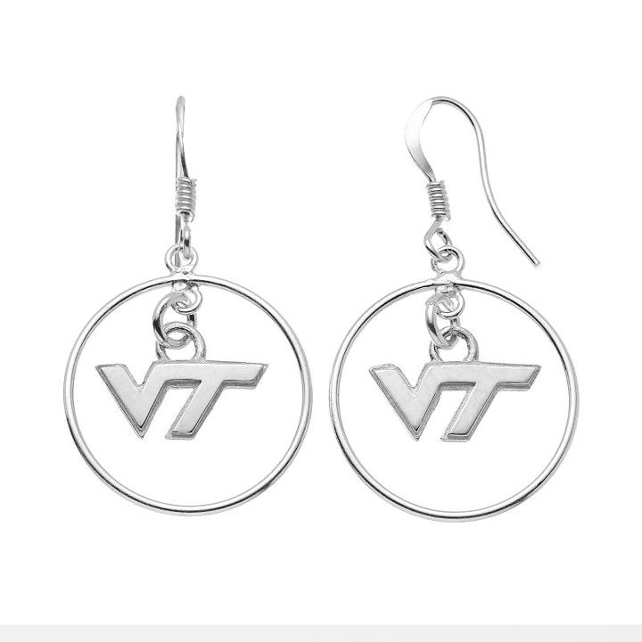 Dayna U Virginia Tech Hokies Sterling Silver Logo Charm Hoop Drop Earrings, Women's, Grey