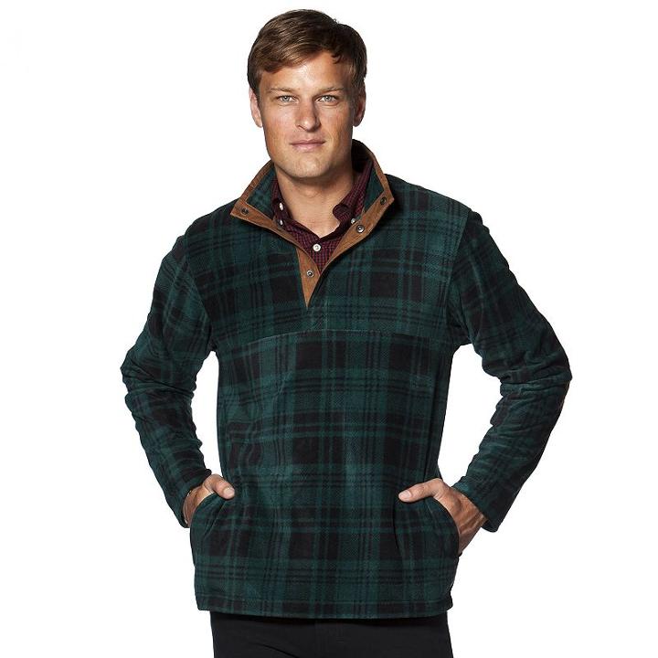 Men's Chaps Plaid Microfleece Pullover, Size: Small, Green