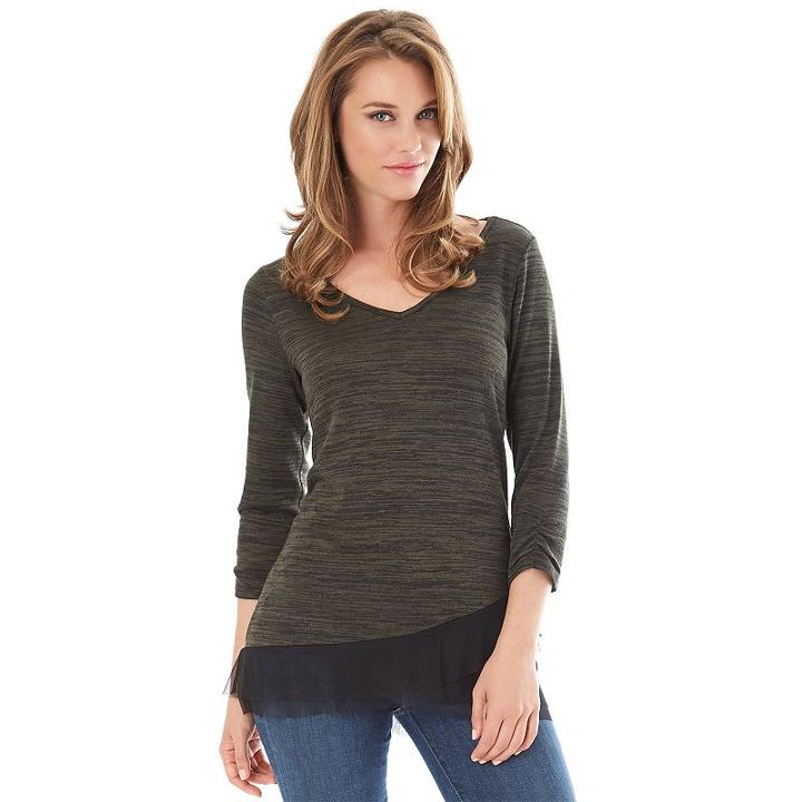Women's Apt. 9&reg; Asymmetrical Chiffon Top, Size: Regular, Dark Green