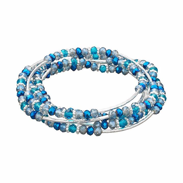 Napier Curved Bar Beaded Convertible Wrap Bracelet, Women's, Blue