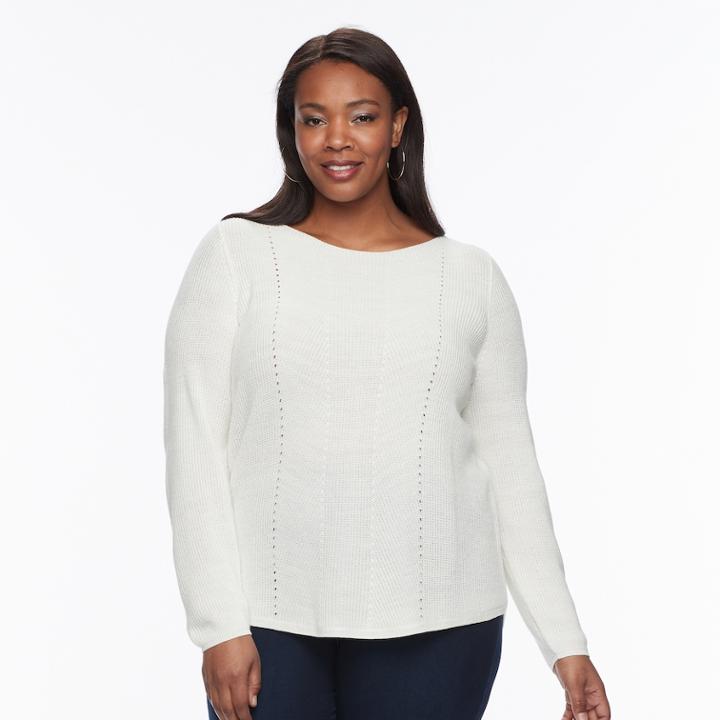 Plus Size Croft & Barrow&reg; Textured-stitch Sweater, Women's, Size: 2xl, White