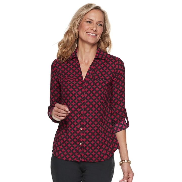 Women's Dana Buchman Roll-tab Camp Shirt, Size: Large, Pink