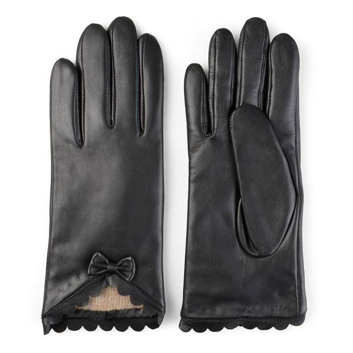 Women's Journee Collection Leather Wool Lined Gloves, Size: Large, Black