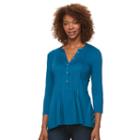 Women's Croft & Barrow&reg; Pleated Henley, Size: Medium, Blue