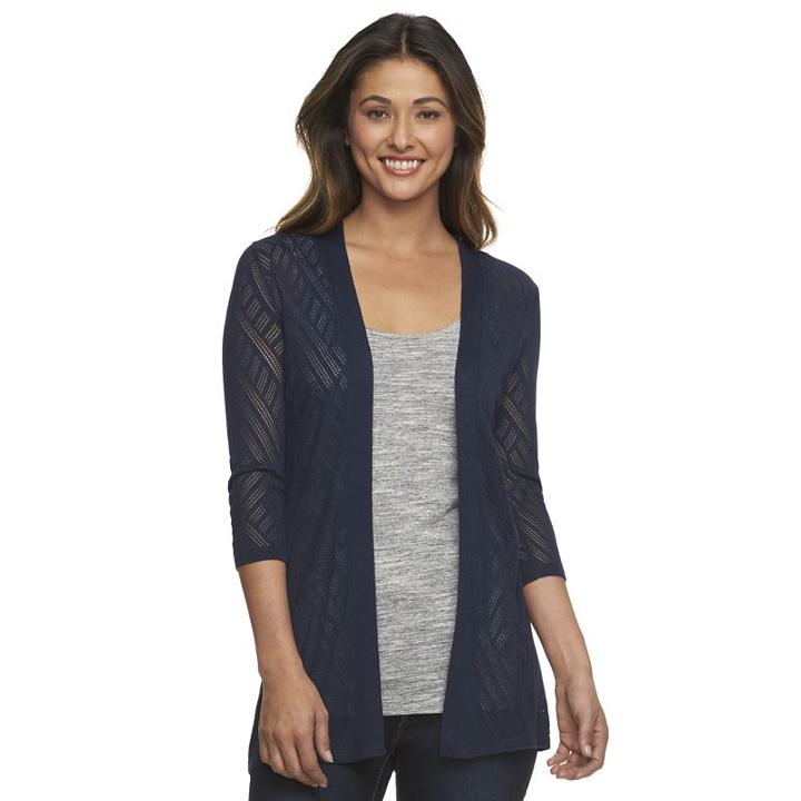 Women's Croft & Barrow&reg; Pointelle Open-front Cardigan, Size: Xl, Blue (navy)