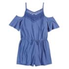 Girls 7-16 Mudd&reg; Crochet Cold Shoulder Romper, Size: S/7-8, Blue (navy)