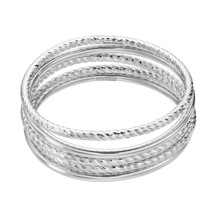 Sterling Silver Textured Bangle Bracelet Set, Women's, Grey