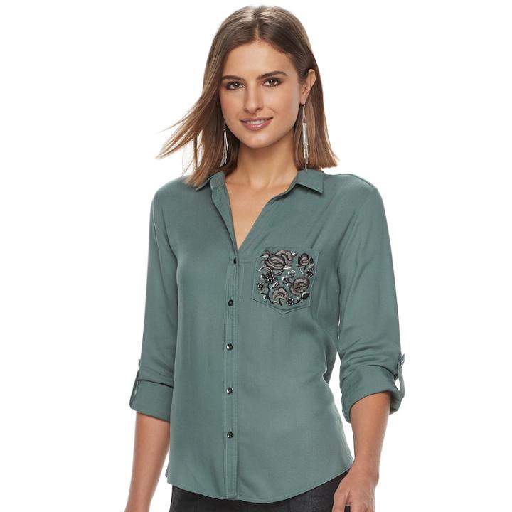 Women's Rock & Republic&reg; Embellished Shirt, Size: Small, Med Grey