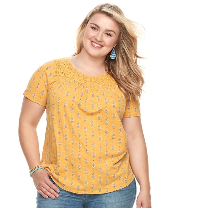 Plus Size Sonoma Goods For Life&trade; Lace Yoke Tee, Women's, Size: 1xl, Gold