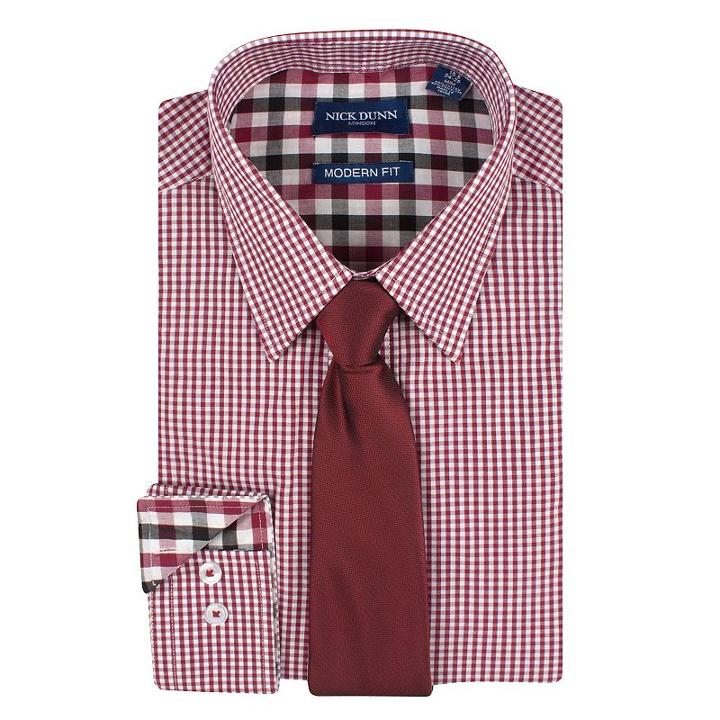 Men's Nick Dunn Modern-fit Patterned Easy-care Spread-collar Dress Shirt & Tie Set, Size: 2xlt 36/37, Red