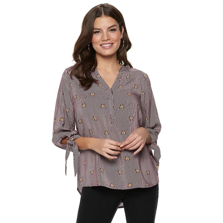 Women's Apt. 9&reg; Knot Sleeve Blouse, Size: Large, Dark Red