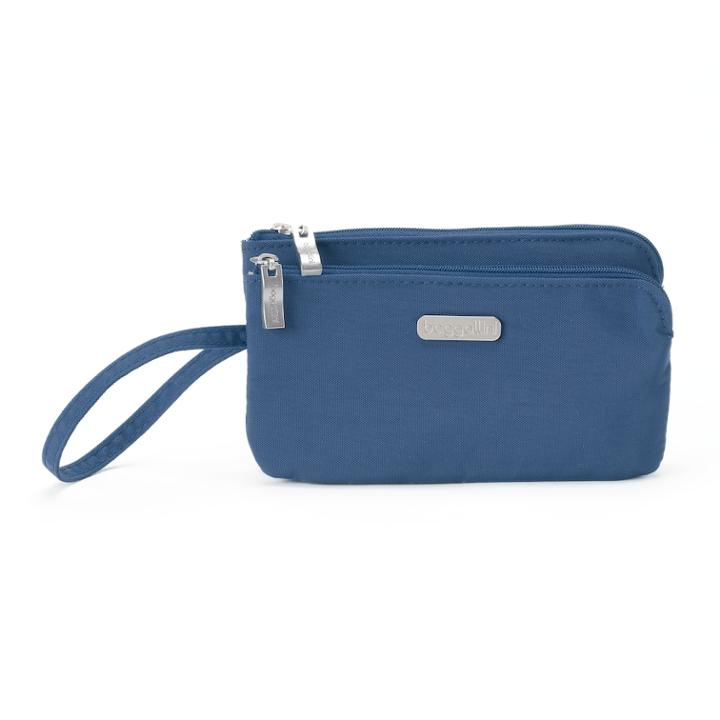 Women's Baggallini Rfid Blocking Double Zip Wristlet, Med Blue