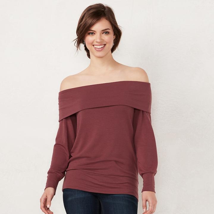 Women's Lc Lauren Conrad Weekend Off-the-shoulder Sweatshirt, Size: Medium, Med Purple