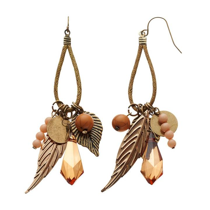 Mudd Bead & Textured Leaf Drop Earrings, Women's, Multicolor