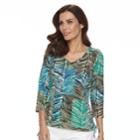 Women's Caribbean Joe Medallion Drawstring V-neck Tee, Size: Large, Green