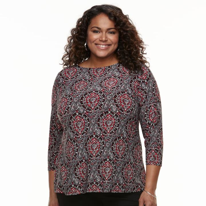 Plus Size Croft & Barrow&reg; Knit Jacquard Tee, Women's, Size: 2xl, Grey