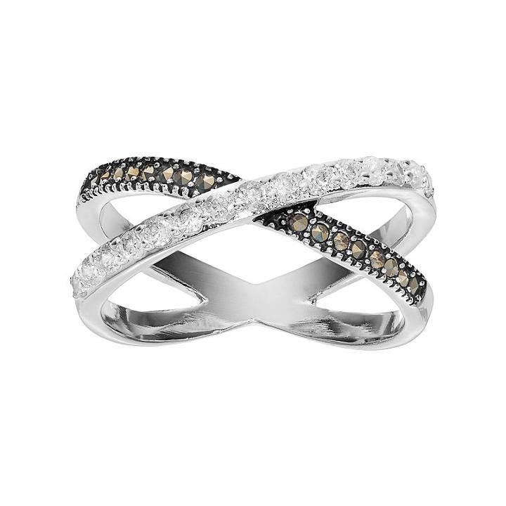 Silver Luxuries Marcasite & Crystal X Ring, Women's, Size: 7, Grey