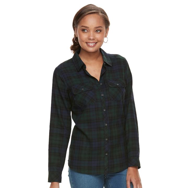 Petite Croft & Barrow&reg; Flannel Plaid Button-down Shirt, Women's, Size: Xl Petite, Green