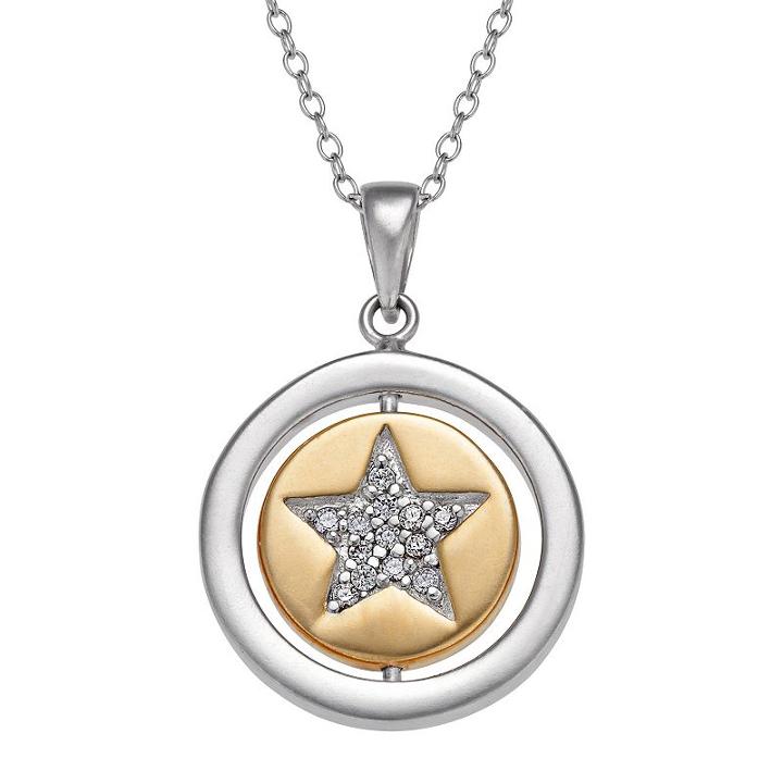 Two Tone 10k Gold Over Silver Cubic Zirconia Star Pendant Necklace, Women's, Size: 18, Grey