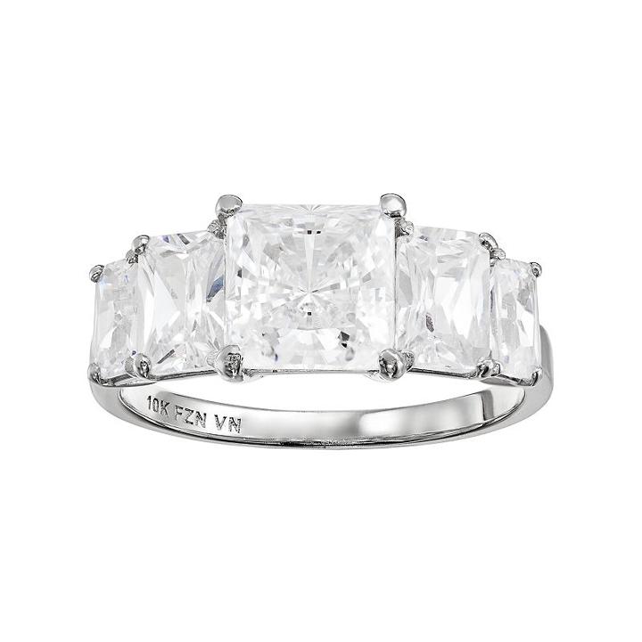 Cubic Zirconia 10k White Gold 5-stone Ring, Women's, Size: 6