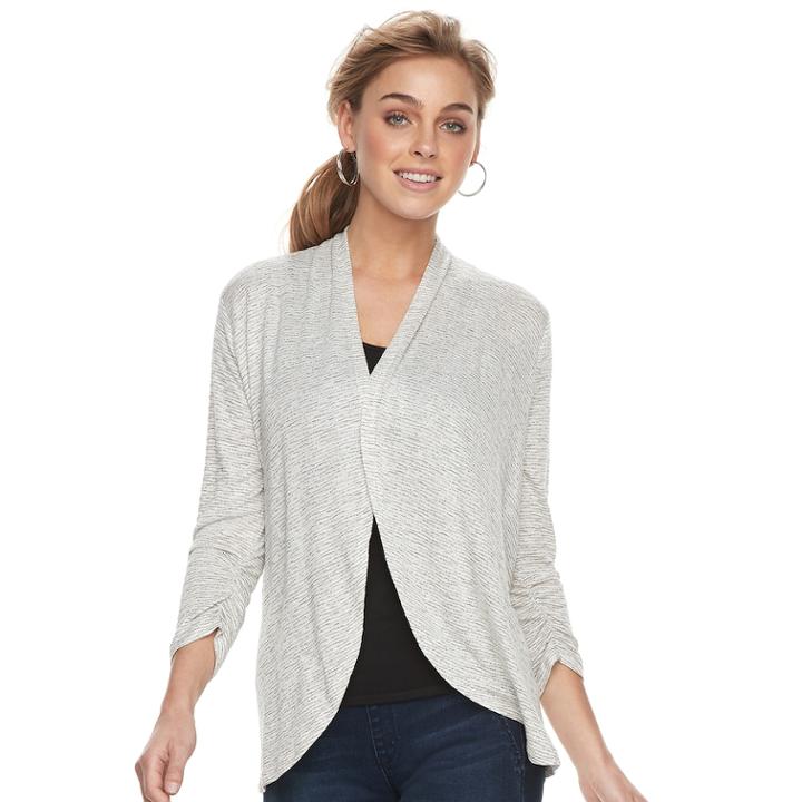 Women's Apt. 9&reg; Ruched Sleeve Open-front Cardigan, Size: Small, Natural