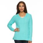 Women's Croft & Barrow&reg; V-neck Cable Knit Sweater, Size: Xl, Brt Blue
