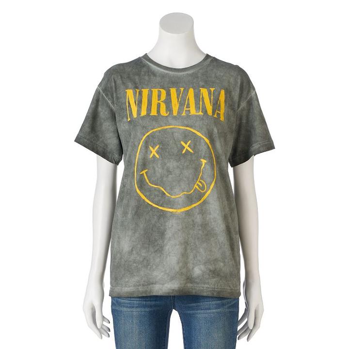 Juniors' Nirvana Smiley Face Graphic Tee, Teens, Size: Large, Green