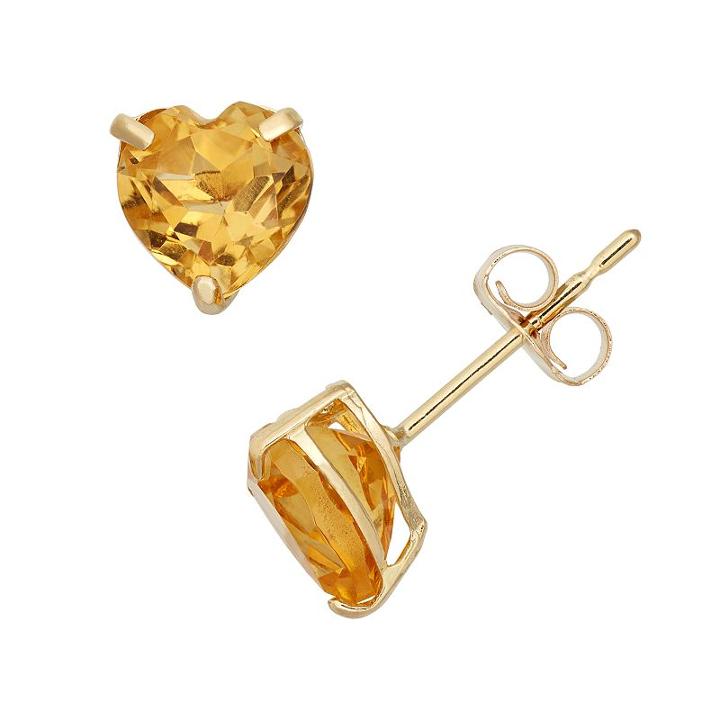 Citrine 10k Gold Heart Stud Earrings, Women's, Orange
