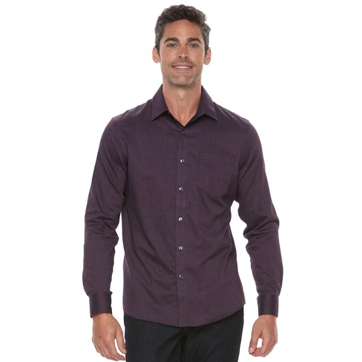Men's Apt. 9&reg; Slim-fit Herringbone Stretch Button-down Shirt, Size: Med Slim, Drk Purple