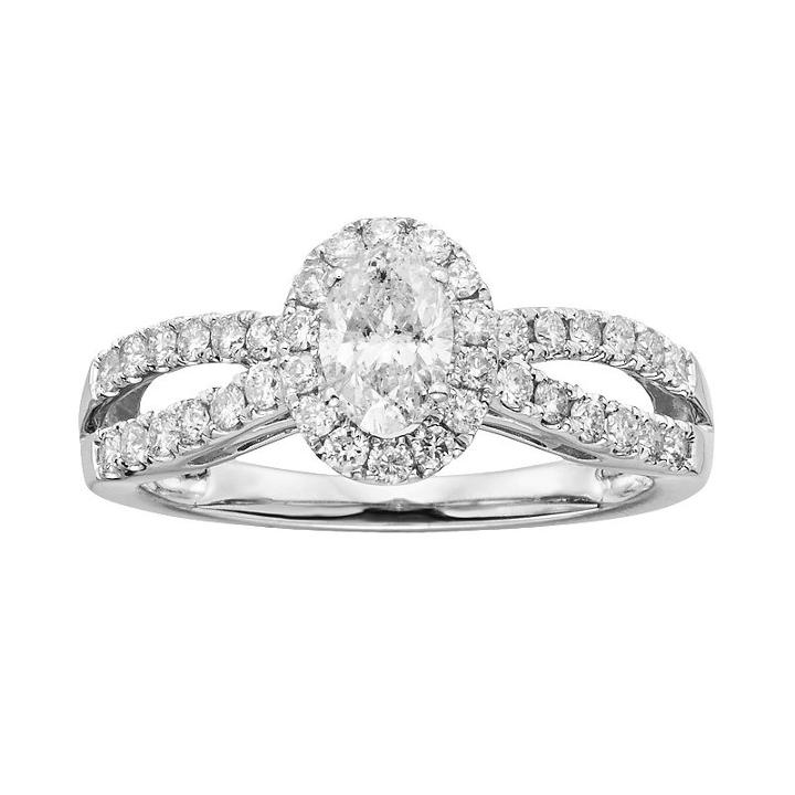 14k White Gold 1-ct. T.w. Oval-cut Igl Certified Diamond Frame Engagement Ring, Women's, Size: 7.50