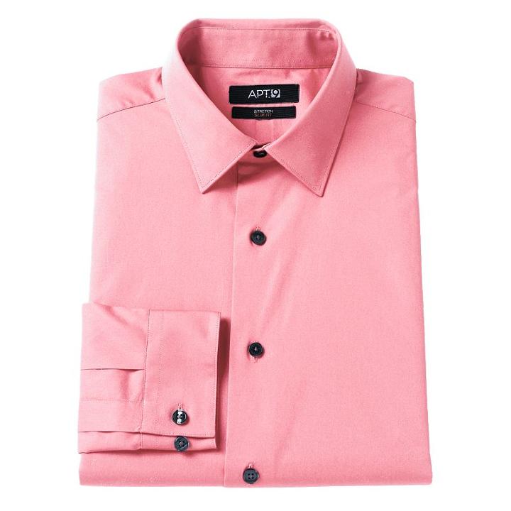 Men's Apt. 9&reg; Slim-fit Stretch Spread-collar Dress Shirt, Size: 16.5-32/33, Light Pink