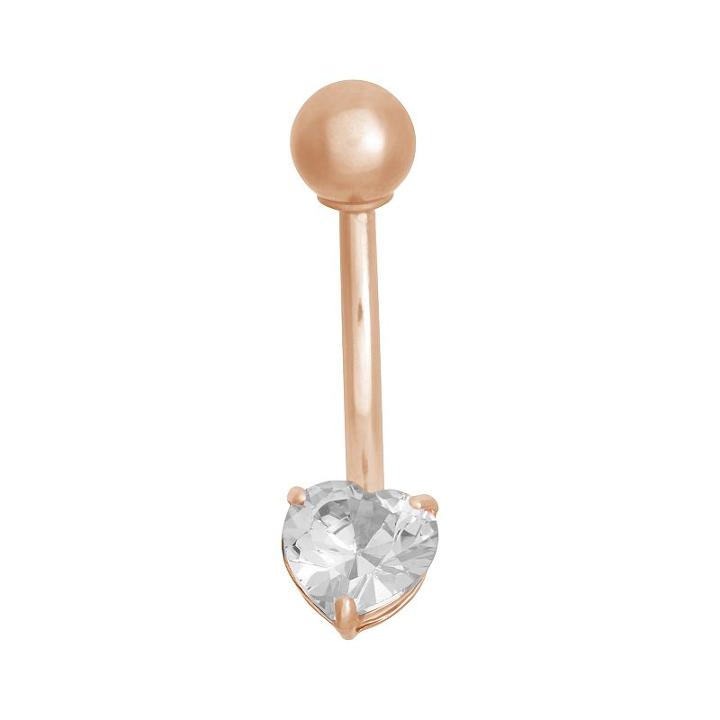10k Rose Gold Cubic Zirconia Heart Belly Ring, Women's, White
