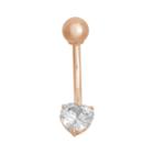 10k Rose Gold Cubic Zirconia Heart Belly Ring, Women's, White