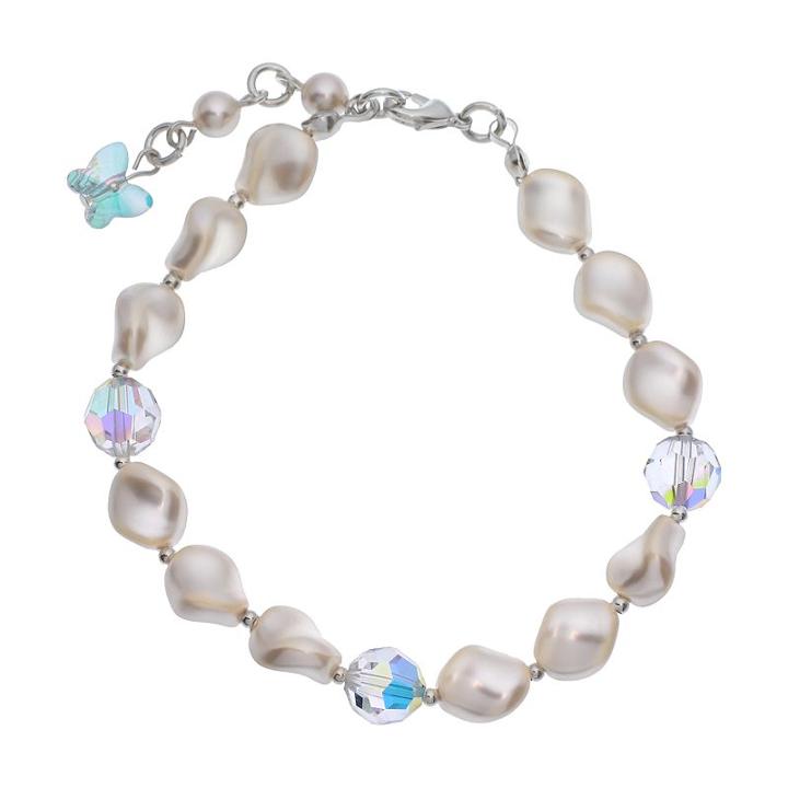 Crystal Avenue Silver-plated Simulated Pearl And Crystal Bracelet - Made With Swarovski Crystals, Women's, Size: 7, Multicolor