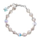 Crystal Avenue Silver-plated Simulated Pearl And Crystal Bracelet - Made With Swarovski Crystals, Women's, Size: 7, Multicolor