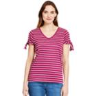 Women's Izod Slit-sleeve Knot Tee, Size: Xl, Bright Plum Stripe