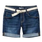 Plus Size Girls 7-16 Mudd&reg; Belted Dark Wash Midi Jean Shorts, Girl's, Size: 18 1/2, Blue