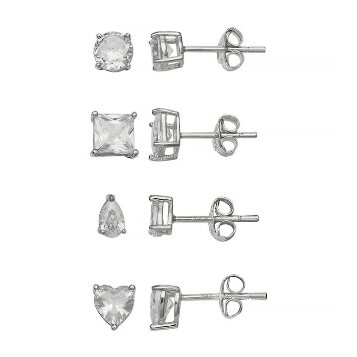 Primrose Sterling Silver Geometric Stud Earring Set, Women's, White