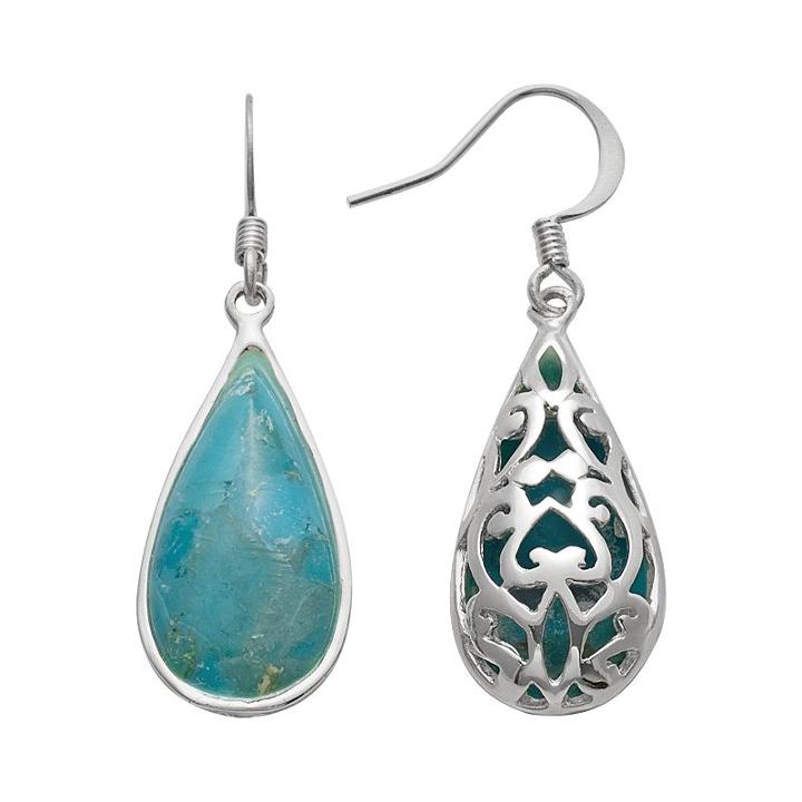 Silver Plated Turquoise Filigree Teardrop Earrings, Women's, Blue